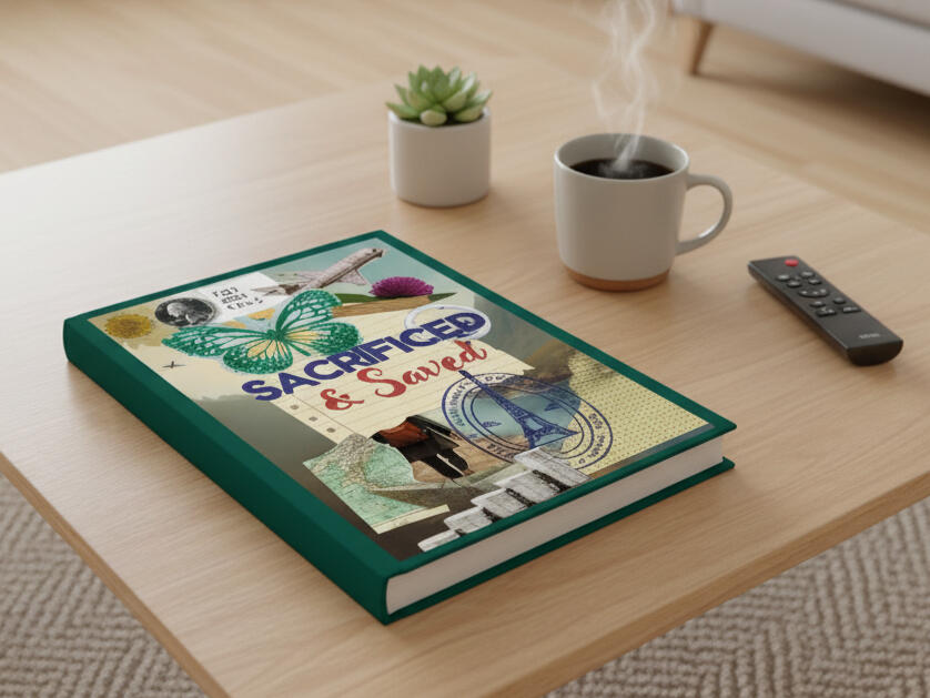 ai image of Relocation savings planner book cover on coffee table